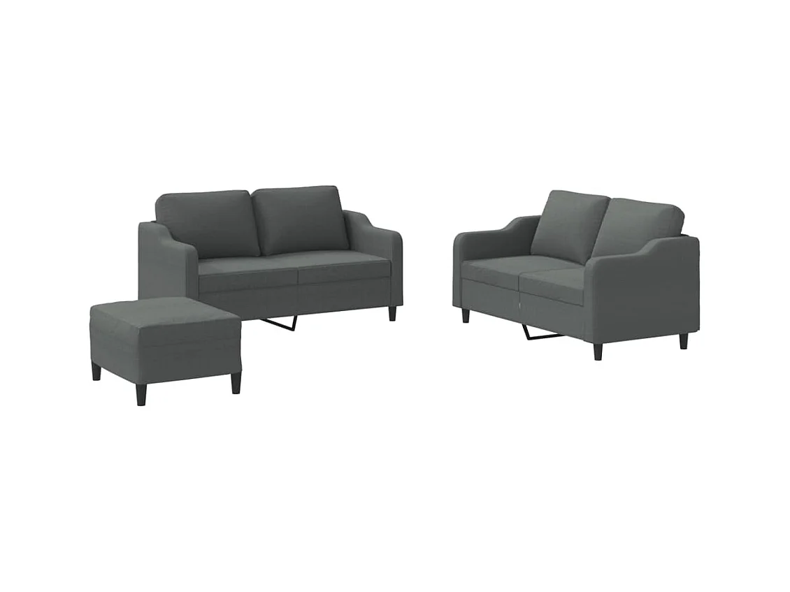3-teiliges Sofaset mit Kissen, dunkelgrauer Stoff
