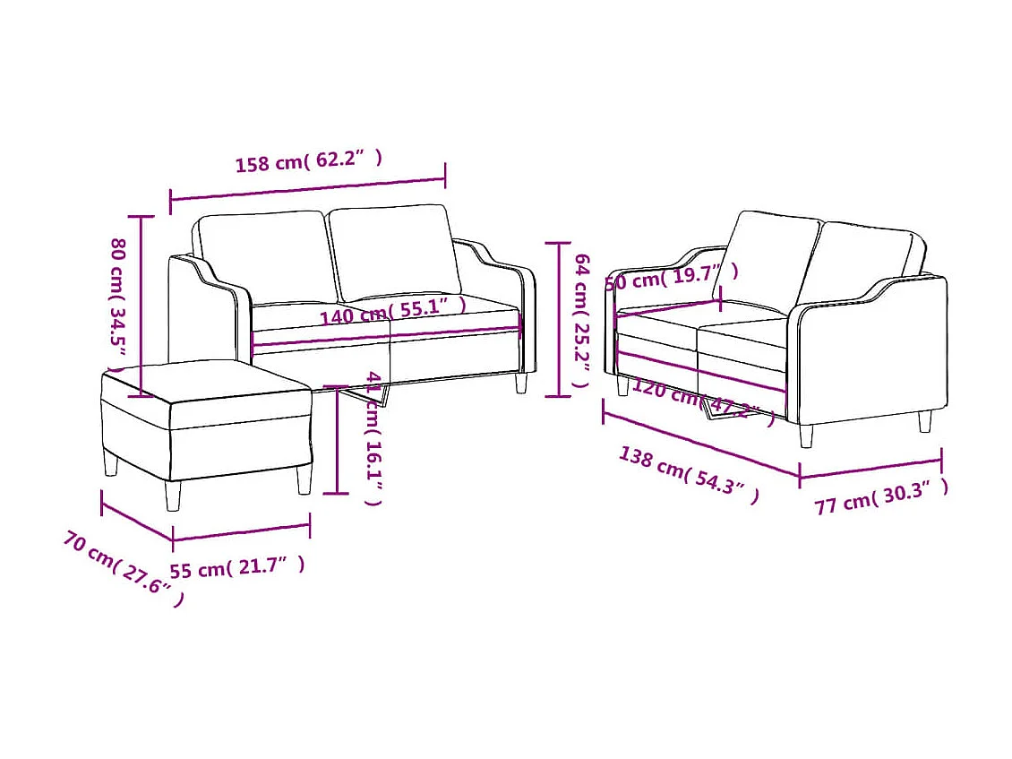 3-teiliges Sofaset mit Kissen, dunkelgrauer Stoff