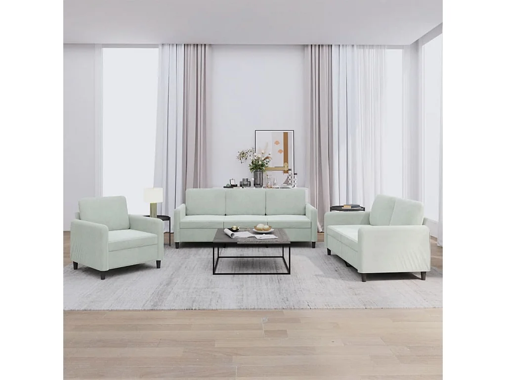 Conjunto de sofá de 3 piezas de terciopelo gris claro