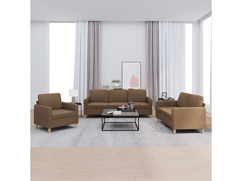 Ensemble de canapés 3 pcs avec coussins Marron Tissu