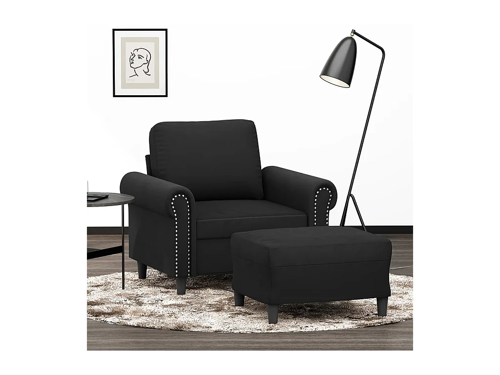 Sillón con reposapiés Terciopelo Negro 60 cm