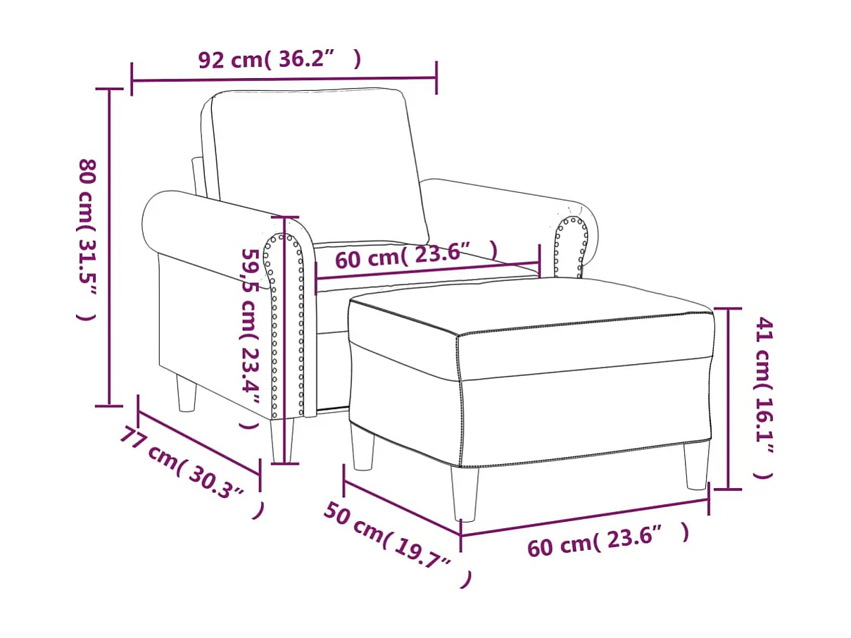 Sillón con reposapiés Terciopelo Negro 60 cm