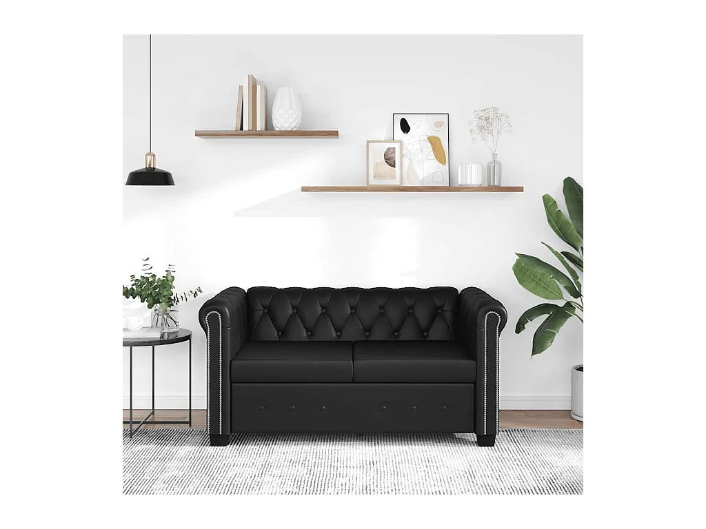 Canapé Chesterfield à 2 places cuir synthétique noir