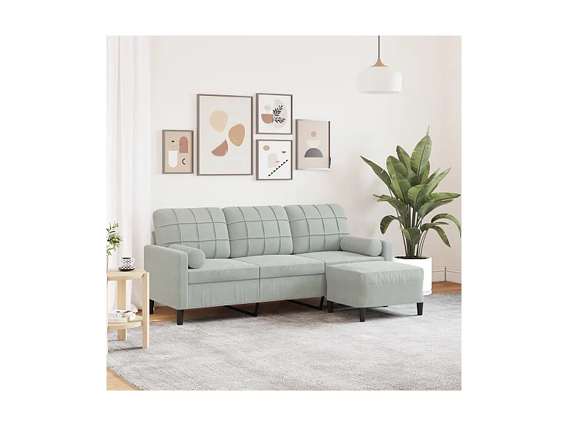 Sofá 3 plazas con reposapiés Gris claro 180 cm Terciopelo