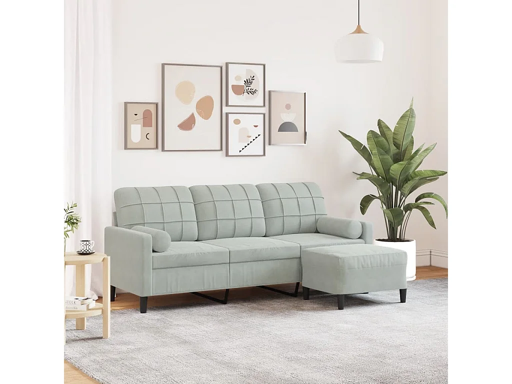 3-Sitzer-Sofa mit Fußhocker Hellgrau 180 cm Samt