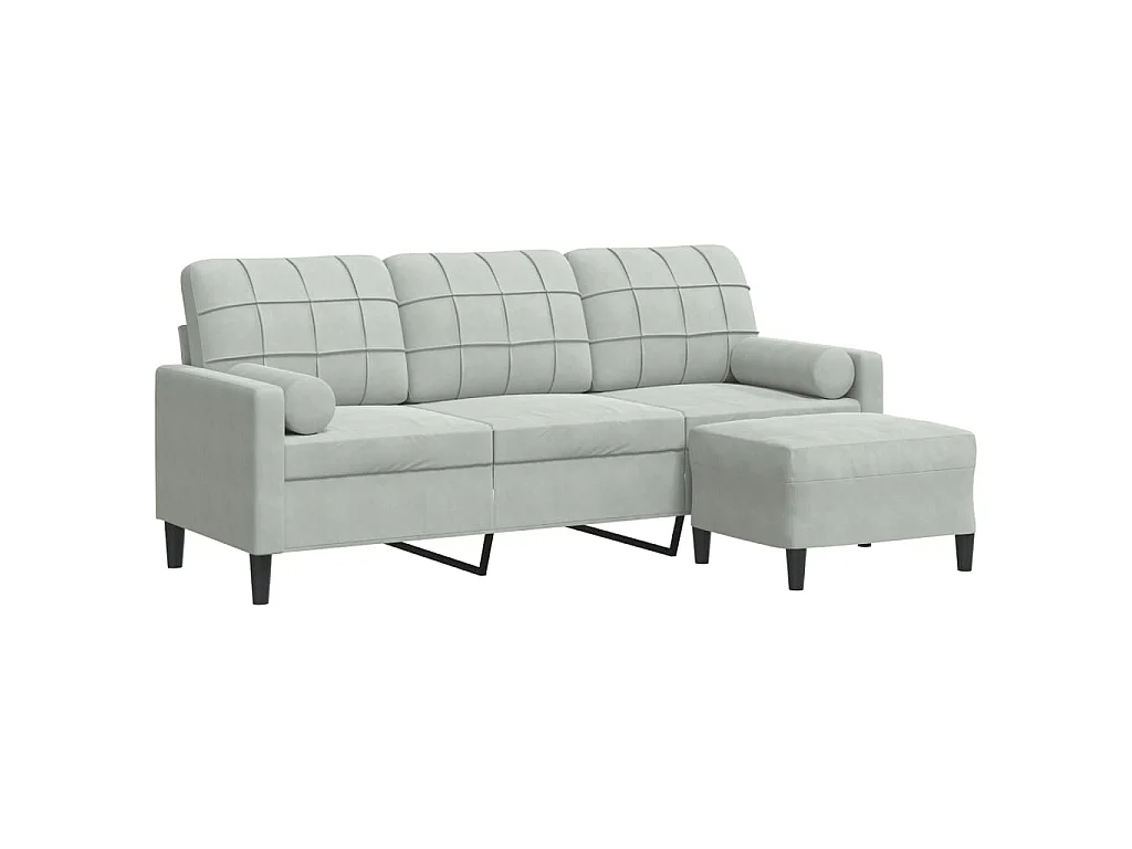 3-Sitzer-Sofa mit Fußhocker Hellgrau 180 cm Samt
