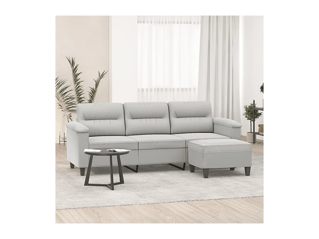 3-zitsbank met voetenbank, lichtgrijs, 180 cm, microvezelstof