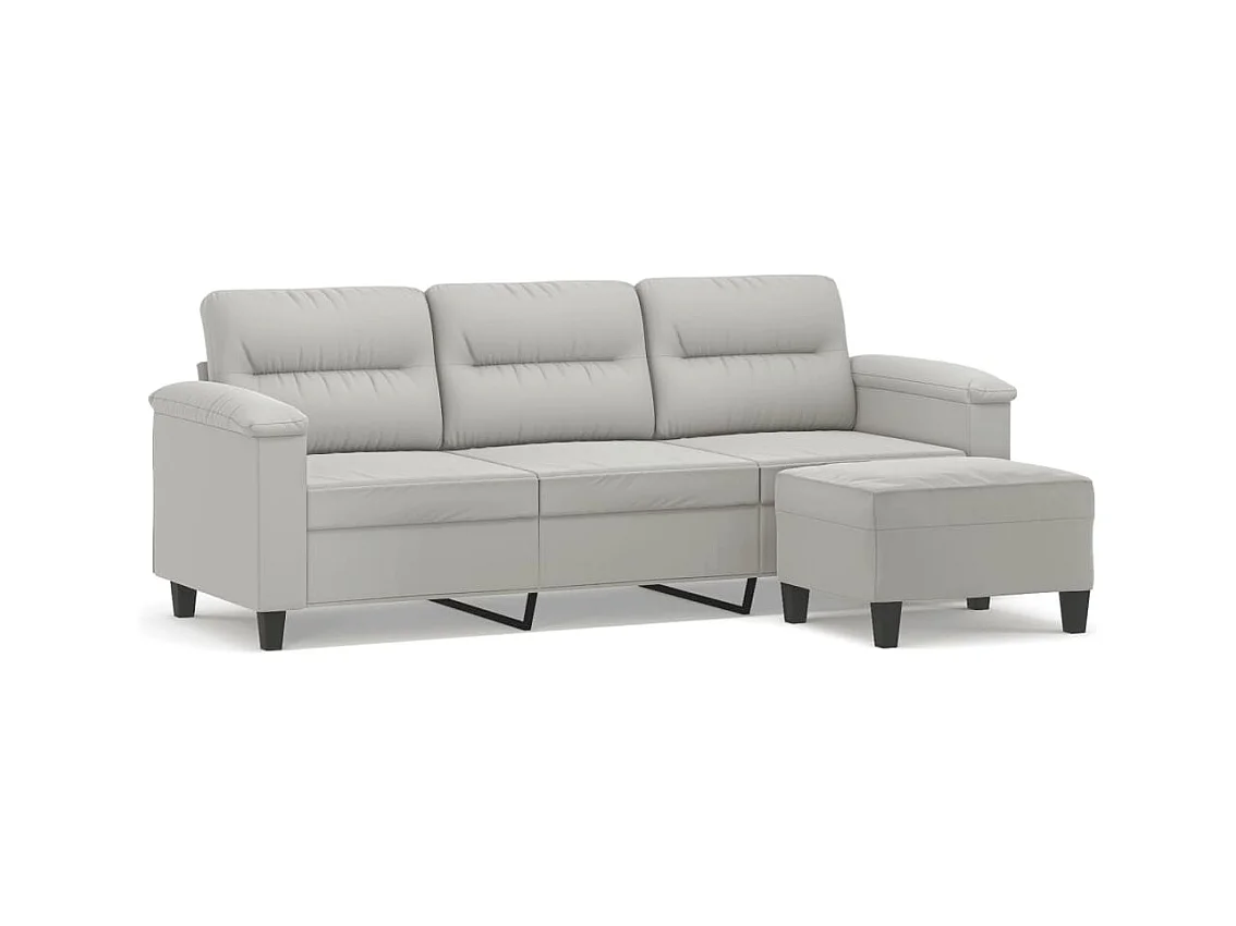 3-zitsbank met voetenbank, lichtgrijs, 180 cm, microvezelstof