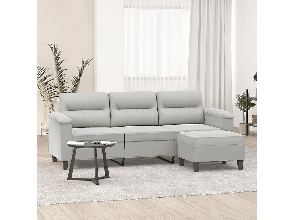 Canapé 3 places repose-pieds Gris clair 180 cm Tissu microfibre