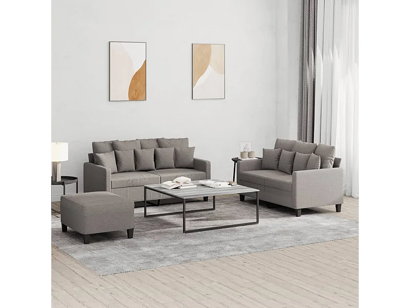 3-delige bankstel met kussens Taupe stof
