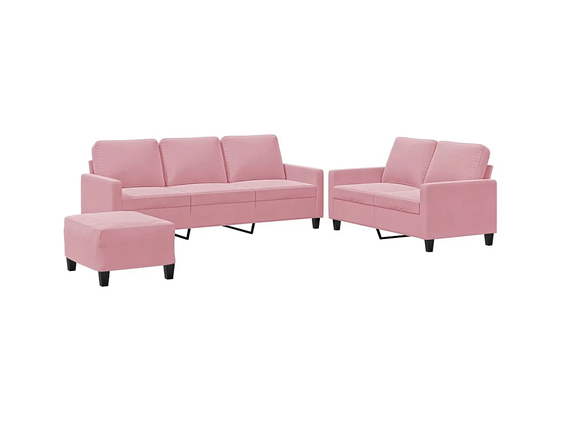3-teiliges Sofaset mit Kissen, rosa Samt