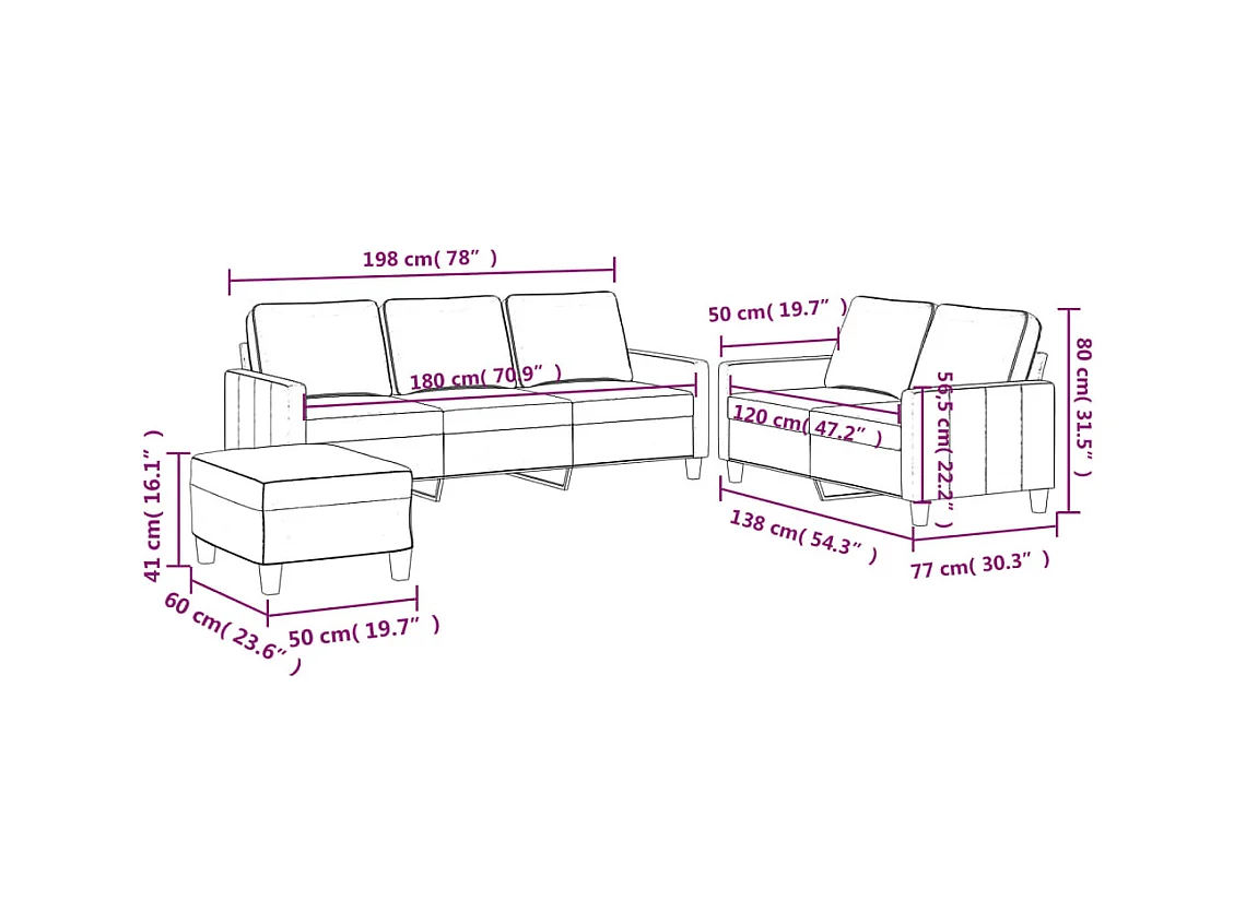 3-teiliges Sofaset mit Kissen, rosa Samt