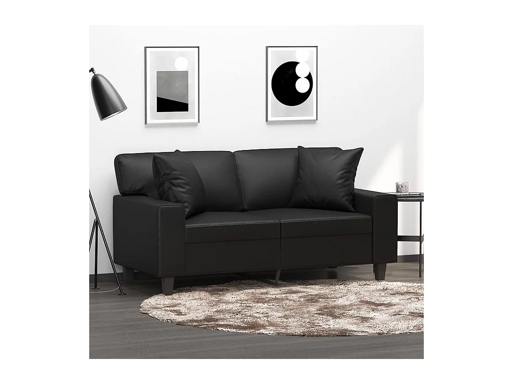 Sofá de 2 plazas con cojines decorativos negro 120cm piel sintética