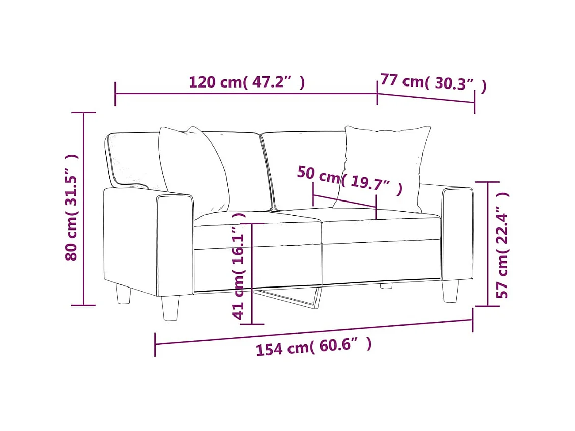 Sofá de 2 plazas con cojines decorativos negro 120cm piel sintética