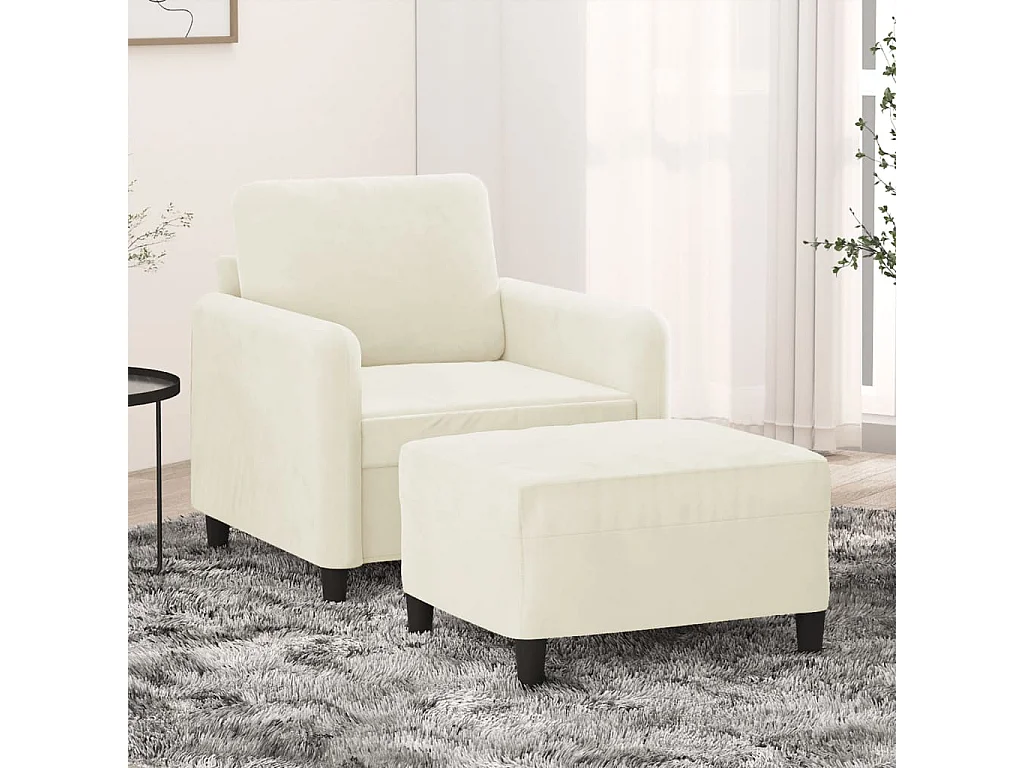 Fauteuil avec repose-pied Crème 60 cm Velours