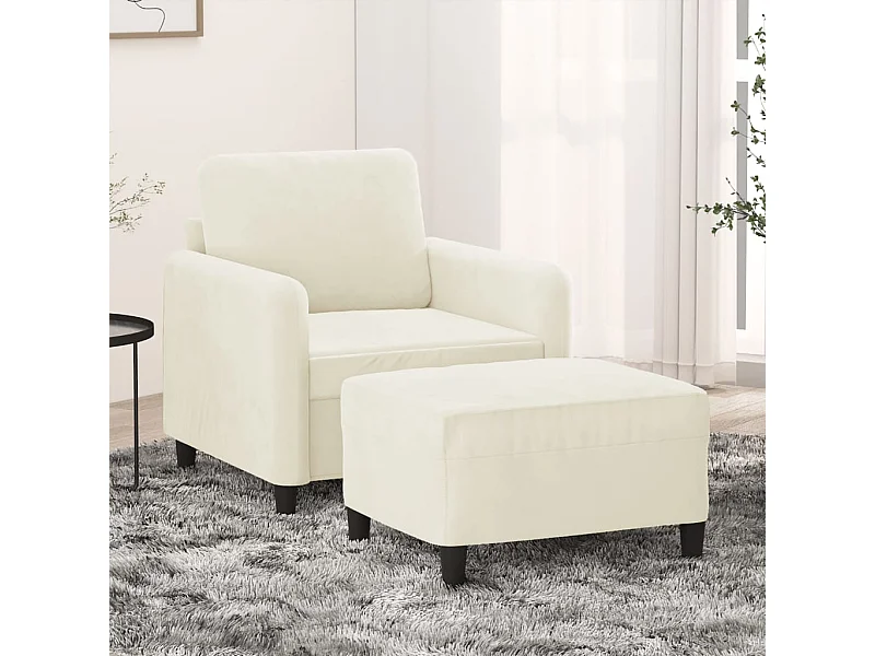 Fauteuil avec repose-pied Crème 60 cm Velours
