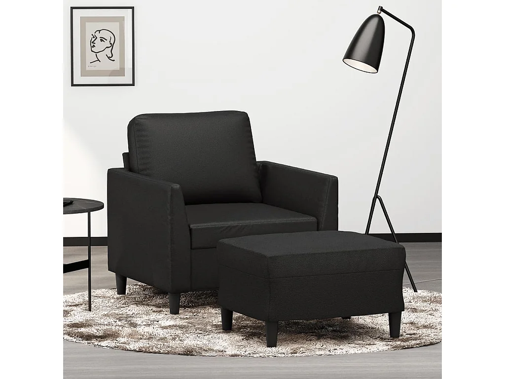 Fauteuil avec repose-pied Noir 60 cm Similicuir