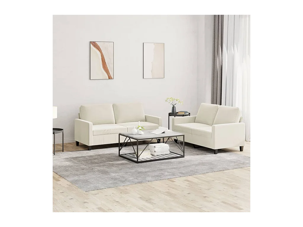 Ensemble de canapés 2 pcs avec coussins Crème Velours