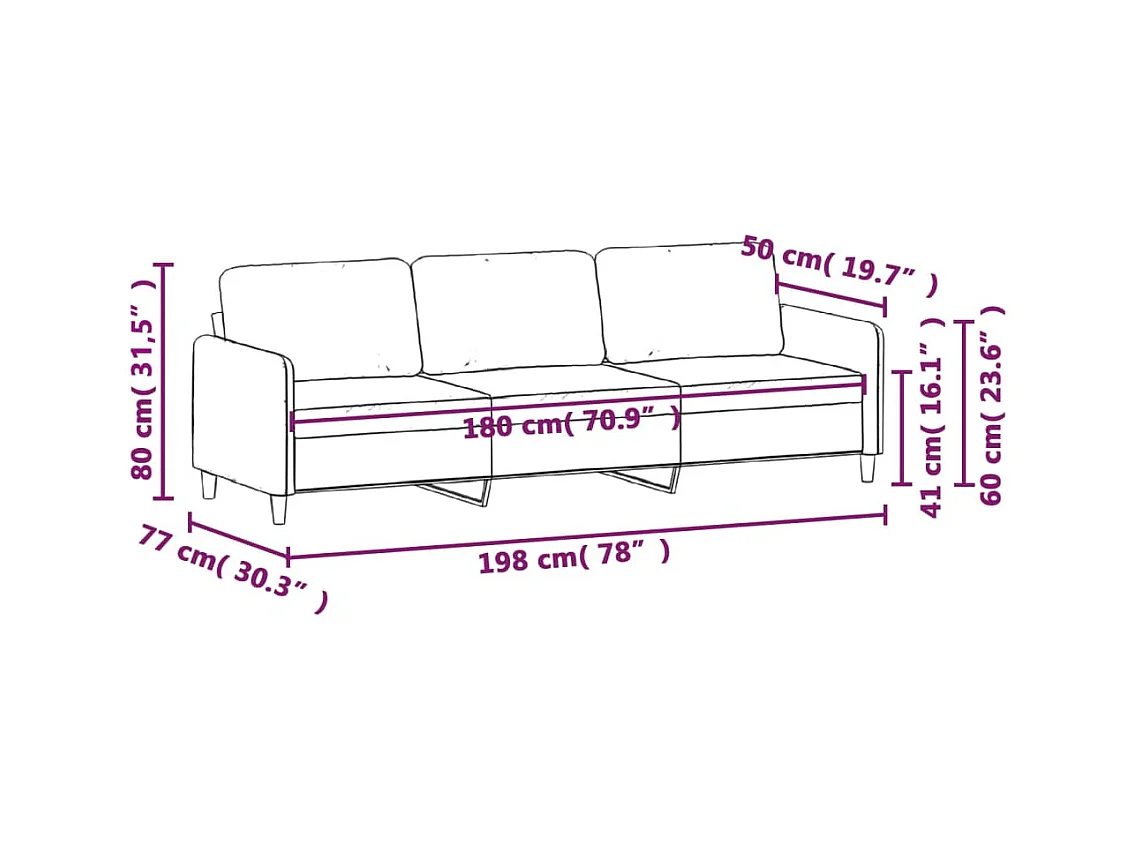 Canapé à 3 places Gris foncé 180 cm Tissu