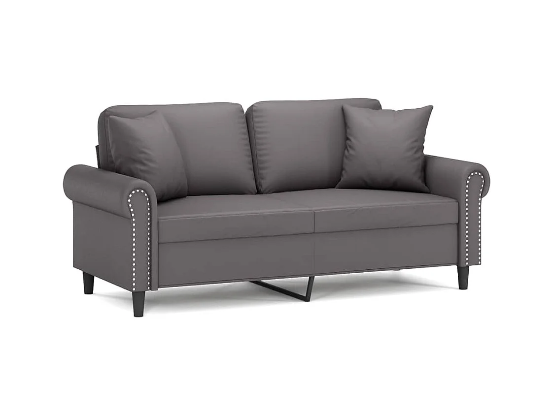 Sofá de 2 plazas con cojines decorativos gris 140cm piel sintética
