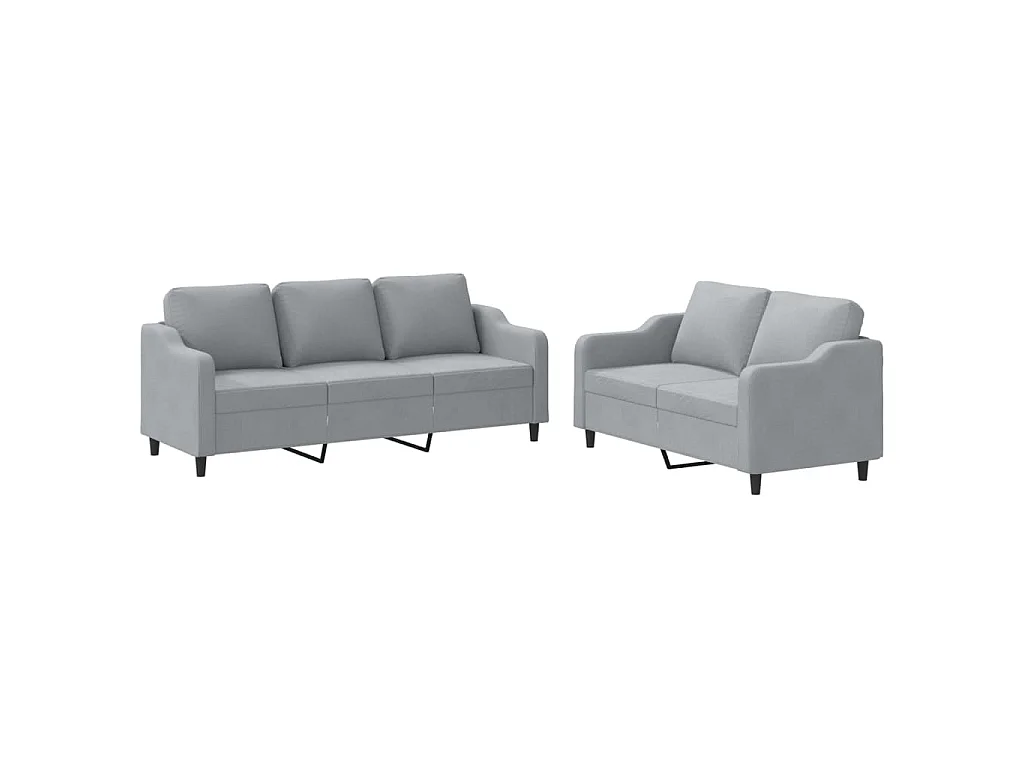 2-teiliges Sofaset mit Kissen, hellgrauer Stoff