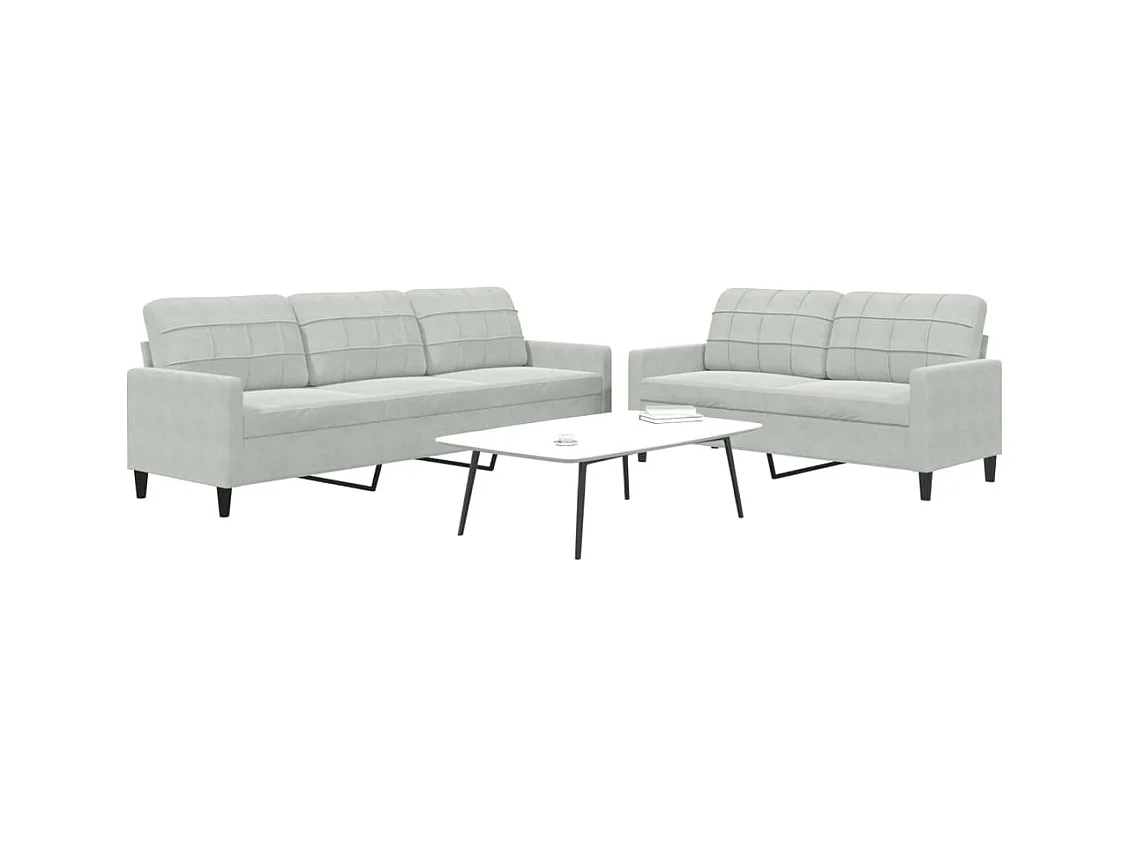 2-delige bankstel met kussens Lichtgrijs fluweel