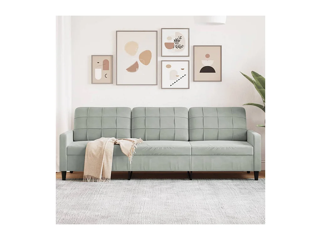 Sofá 3 plazas Gris claro 210 cm Terciopelo