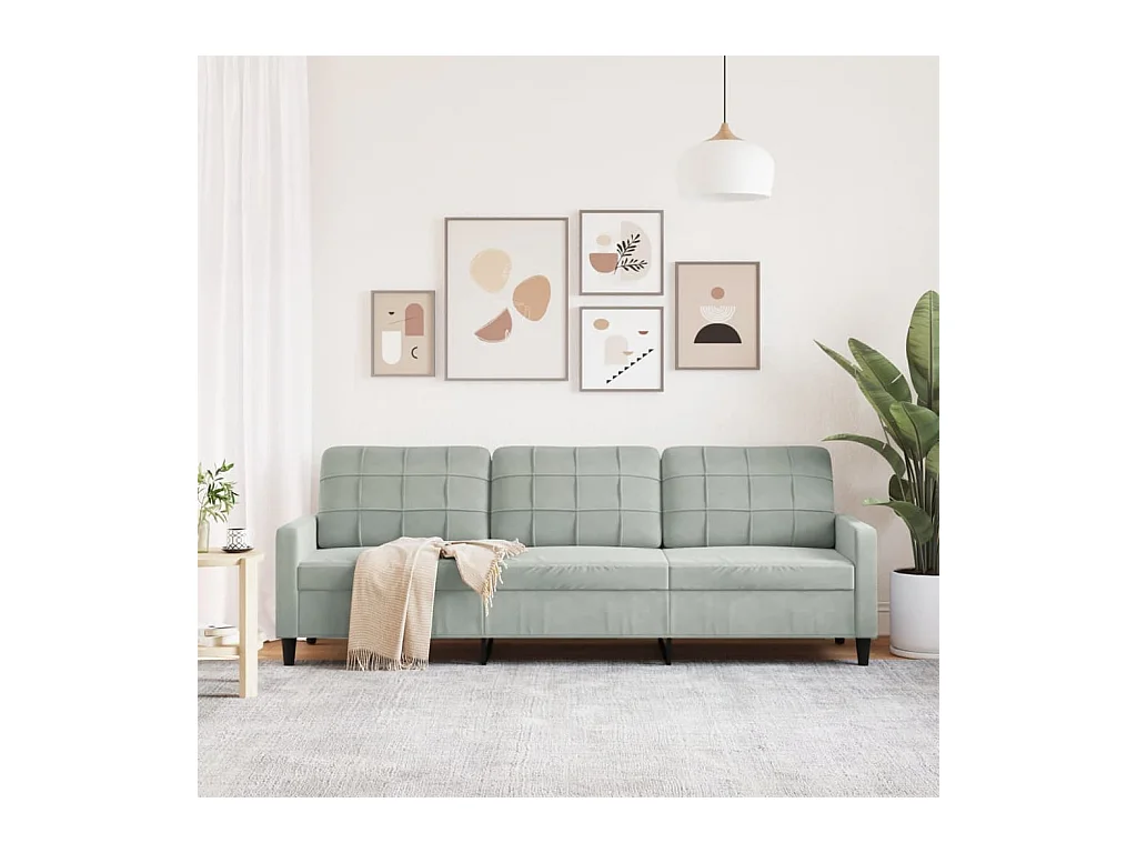 Sofá 3 plazas Gris claro 210 cm Terciopelo