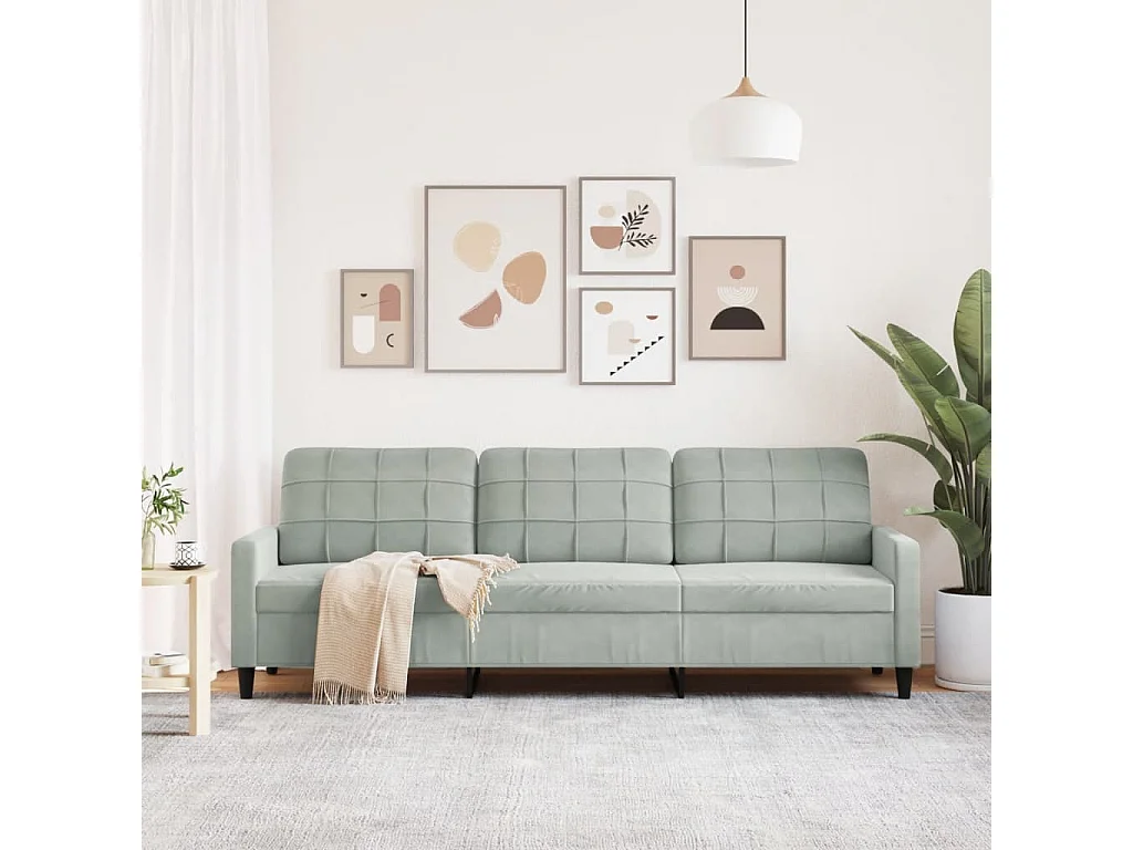 Sofá 3 plazas Gris claro 210 cm Terciopelo