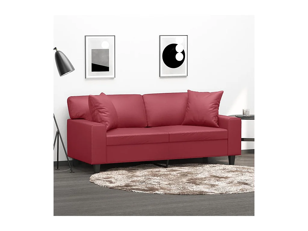2-Sitzer-Sofa mit burgunderfarbenen Kissen 140 cm Kunstleder
