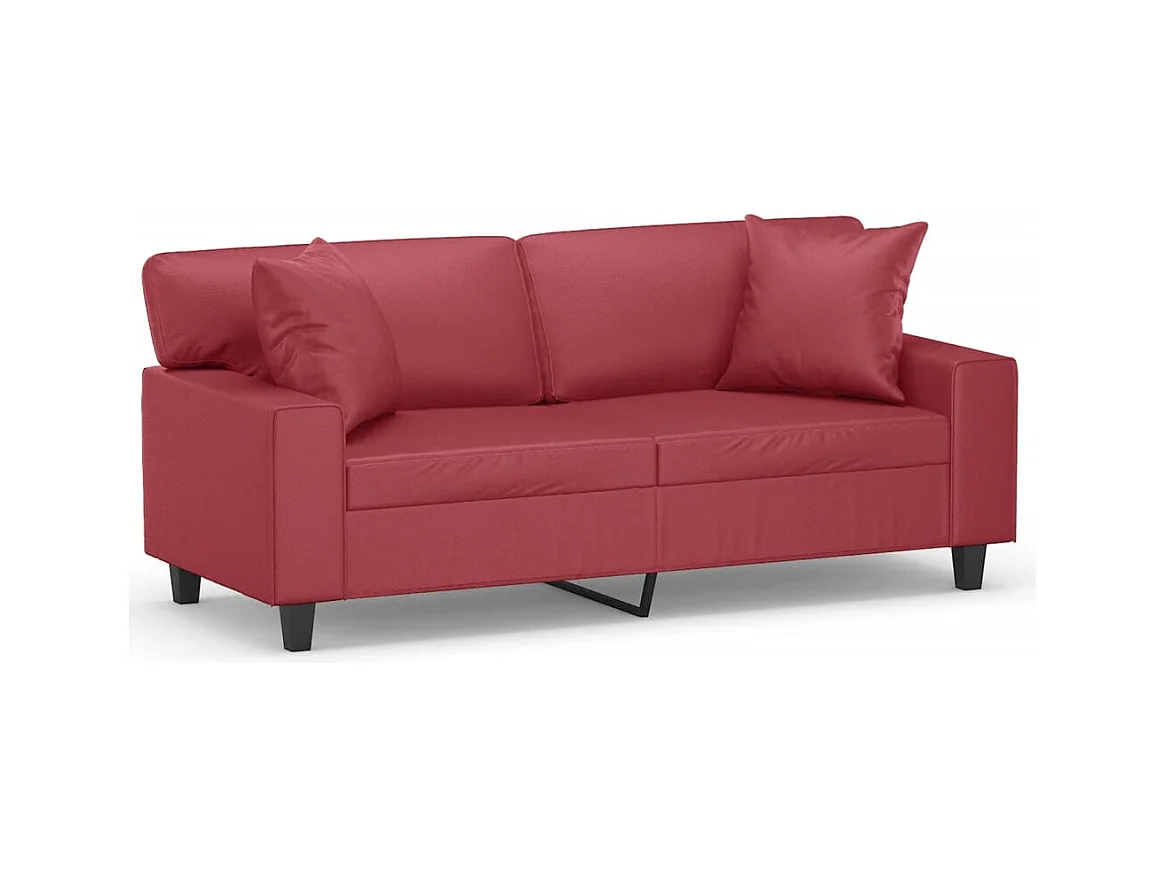 2-Sitzer-Sofa mit burgunderfarbenen Kissen 140 cm Kunstleder