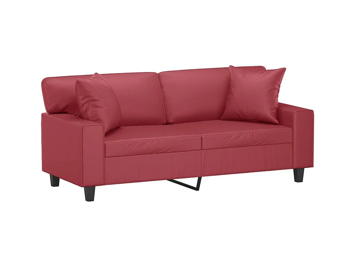 2-Sitzer-Sofa mit burgunderfarbenen Kissen 140 cm Kunstleder