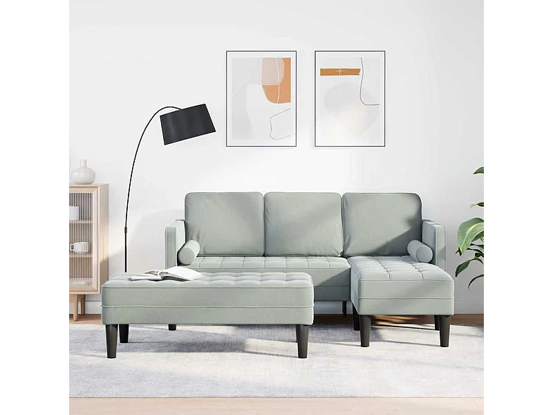 2-delige bankstel, lichtgrijs, 173 x 131 x 67 cm, fluweel