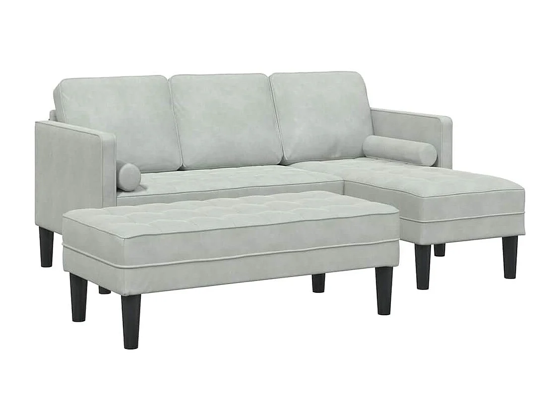 2-delige bankstel, lichtgrijs, 173 x 131 x 67 cm, fluweel