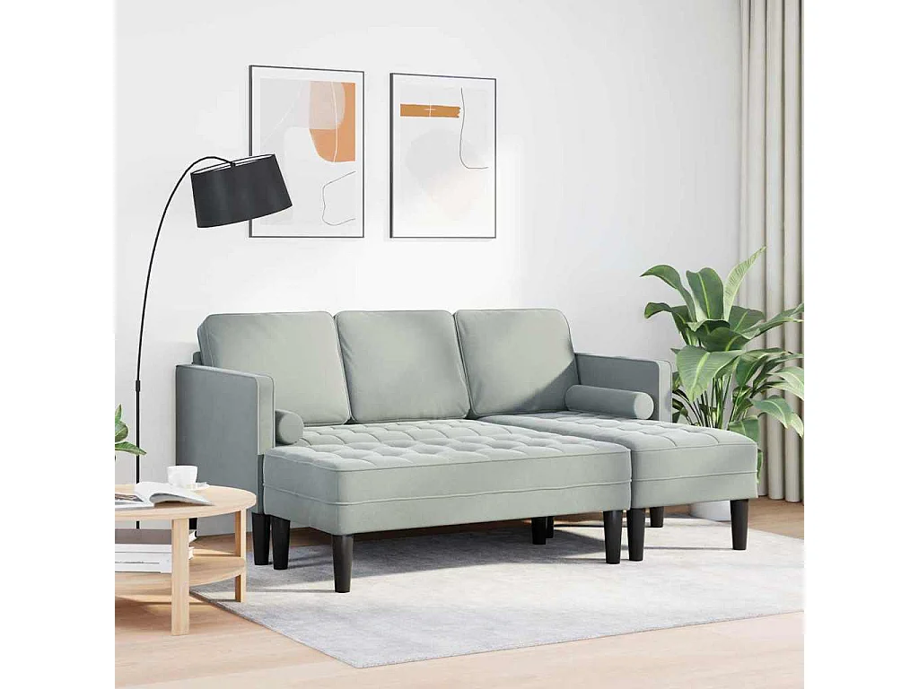 2-delige bankstel, lichtgrijs, 173 x 131 x 67 cm, fluweel