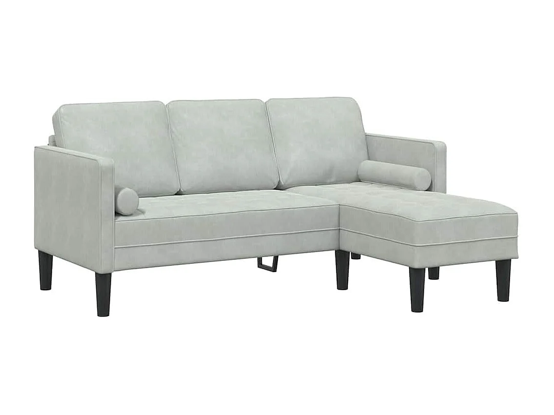 2-delige bankstel, lichtgrijs, 173 x 131 x 67 cm, fluweel