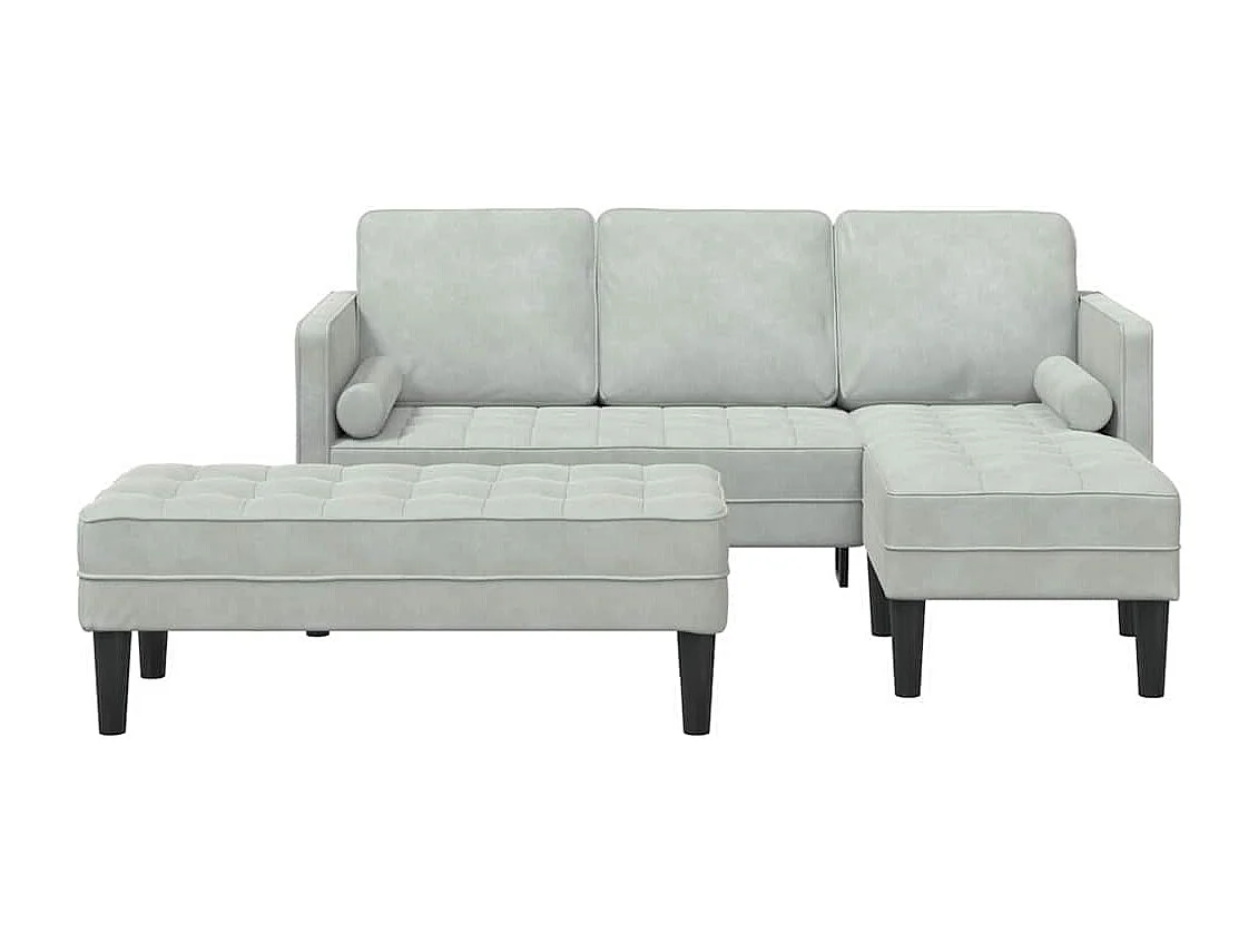 2-delige bankstel, lichtgrijs, 173 x 131 x 67 cm, fluweel