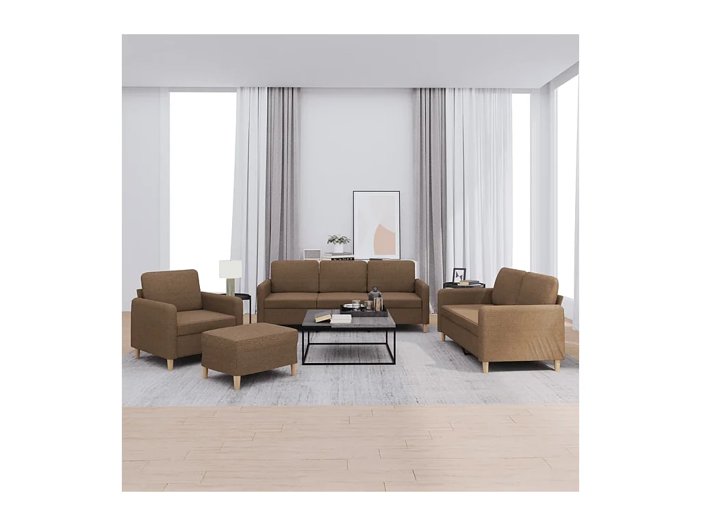 Set di divani 4 pezzi con cuscini in tessuto marrone