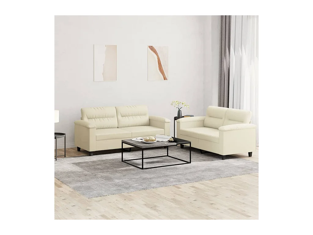 Conjunto de sofá de 2 piezas con cojines de piel sintética color crema