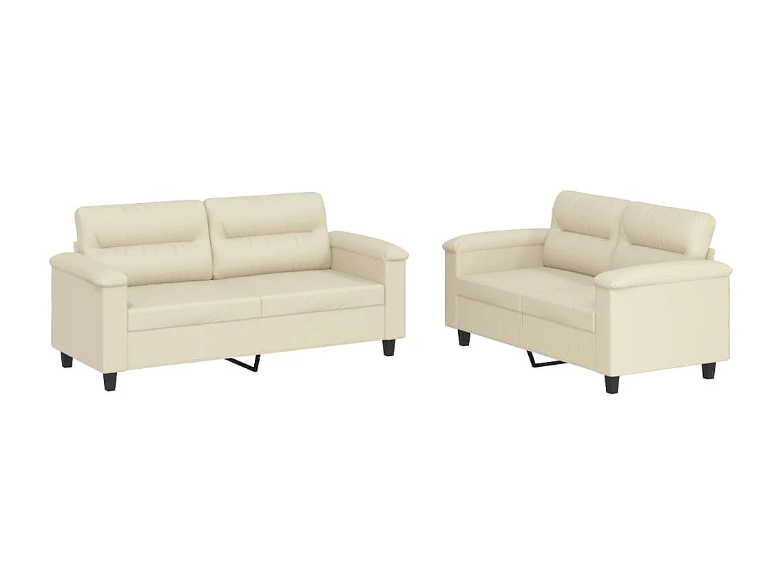 Set di divani 2 pezzi con cuscini in similpelle color crema