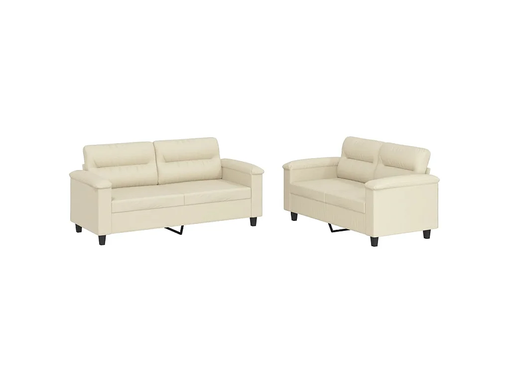 Set di divani 2 pezzi con cuscini in similpelle color crema