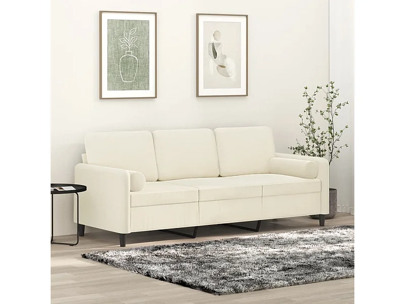 Sofá de 3 plazas con cojines decorativos color crema 180 cm terciopelo