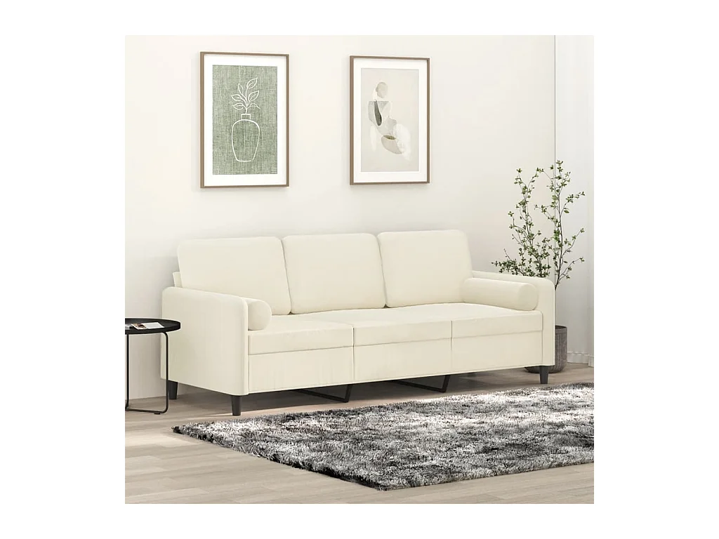 Sofá de 3 plazas con cojines decorativos color crema 180 cm terciopelo