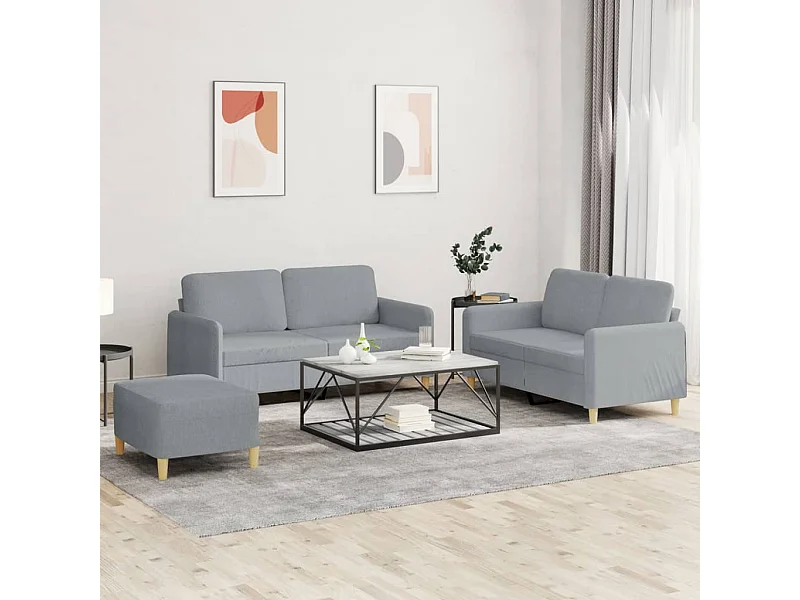 Conjunto de sofá de 3 piezas con cojines Tela Gris Claro