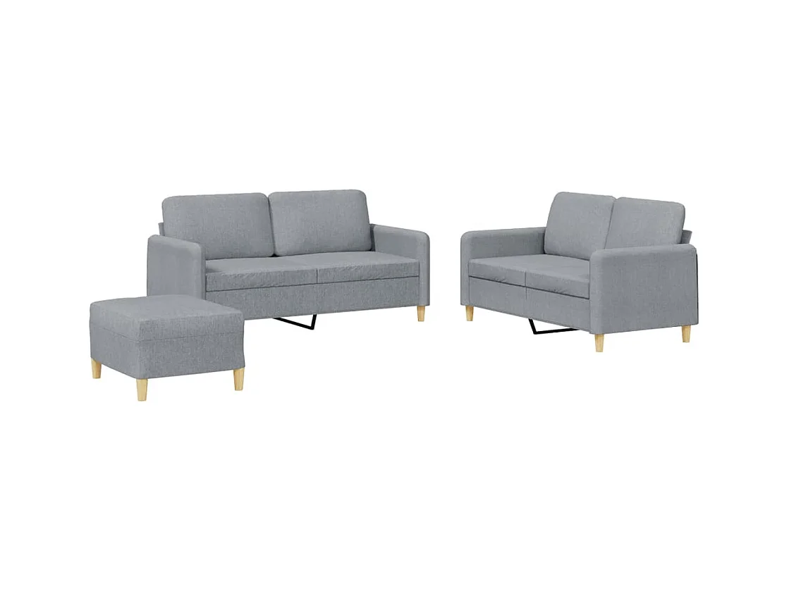 3-teiliges Sofaset mit Kissen, hellgrauer Stoff