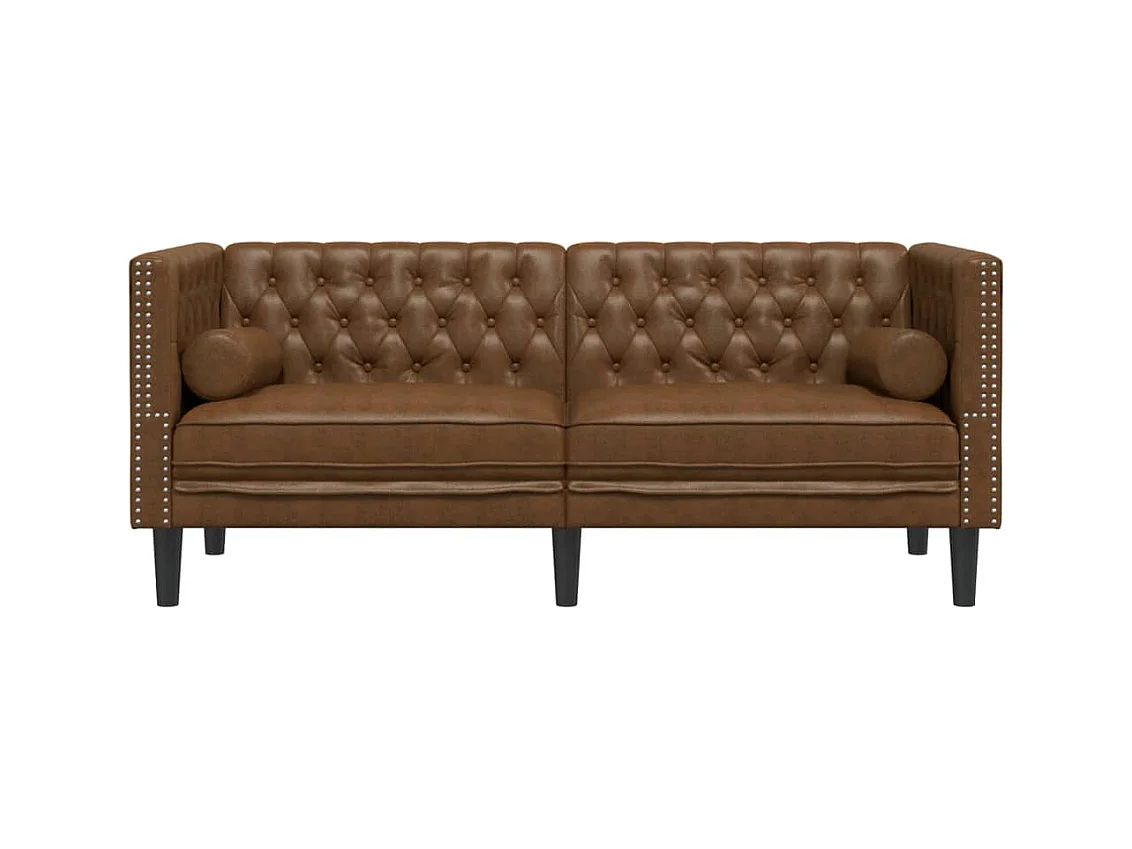 Chesterfield-bank met 2-zitskussens van imitatiesuèdeleer