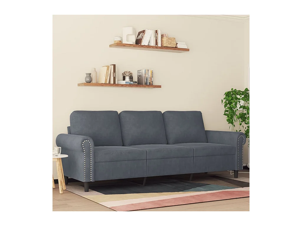 Divano 3 posti Grigio scuro 180 cm Velluto