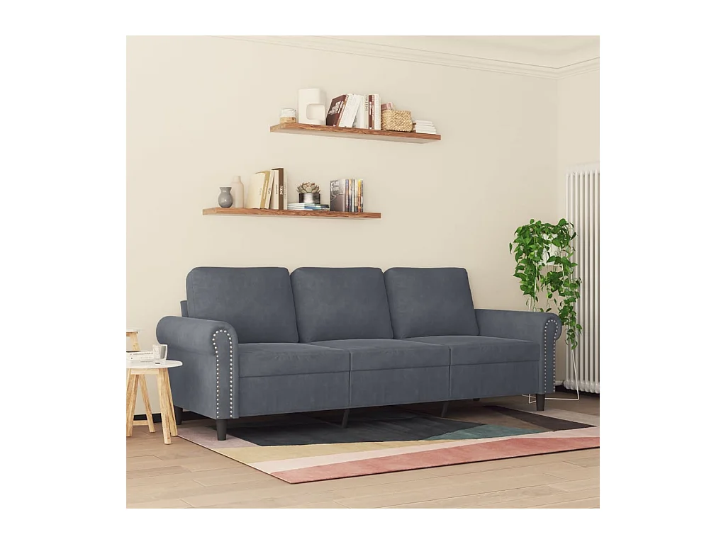 Divano 3 posti Grigio scuro 180 cm Velluto