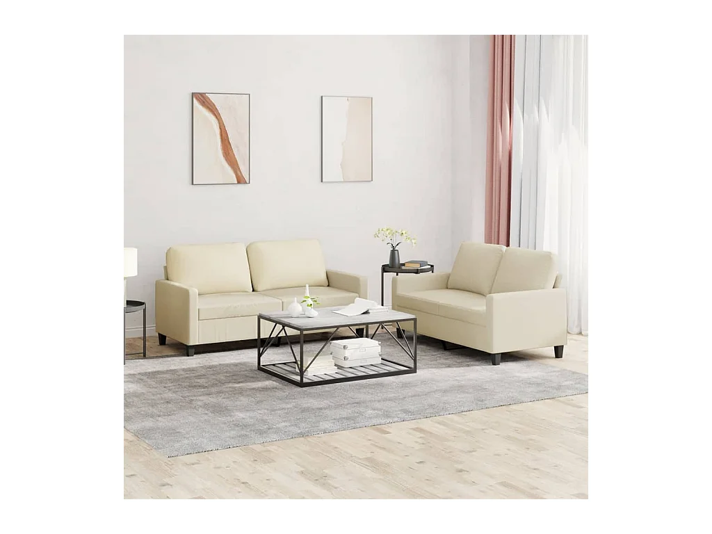 Conjunto de sofá de 2 piezas con cojines de piel sintética color crema