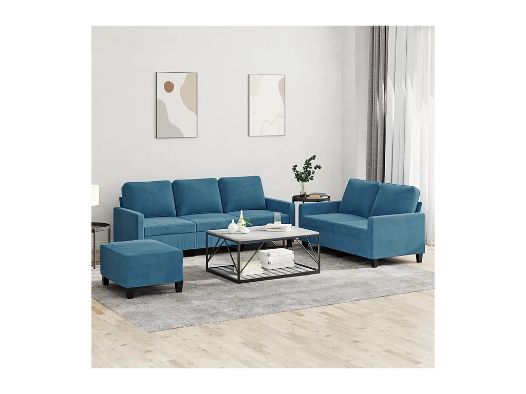 Ensemble de canapés 3 pcs avec coussins Bleu Velours